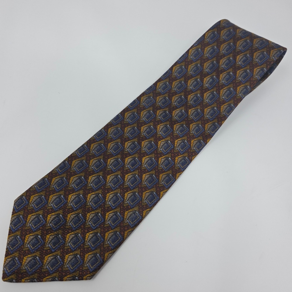 Robert Talbott Tie Mens One Size Brown Gold Blue Geometric Best of Class Silk‎